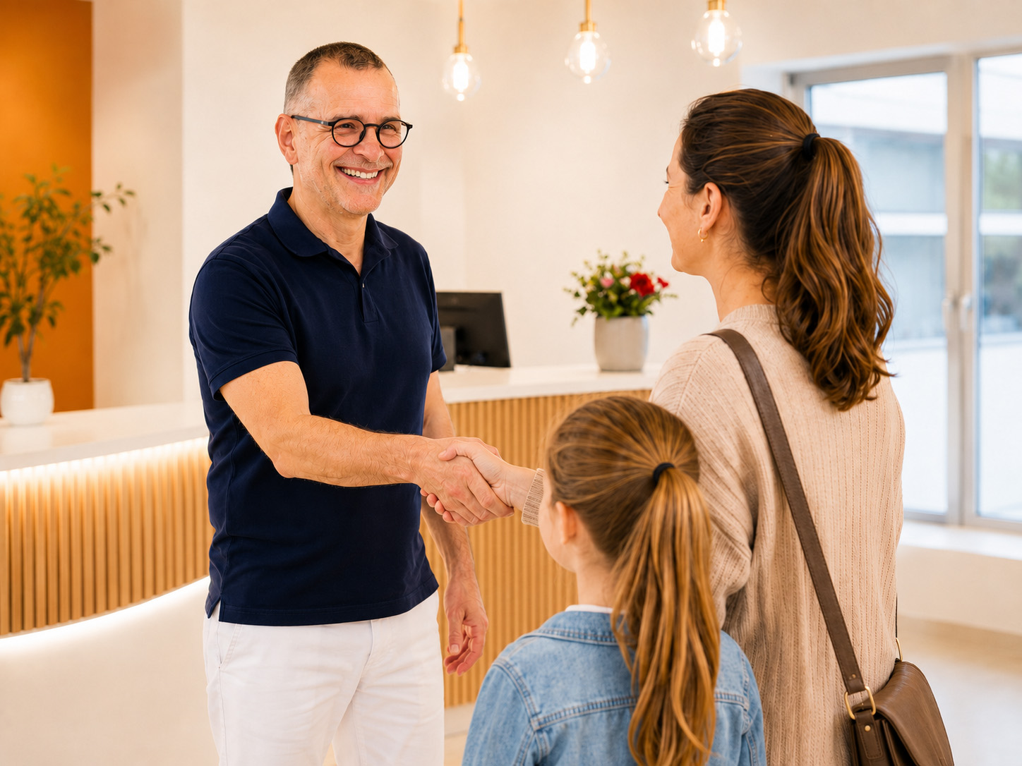 Freundliche Begrüßung im modernen Empfangsbereich