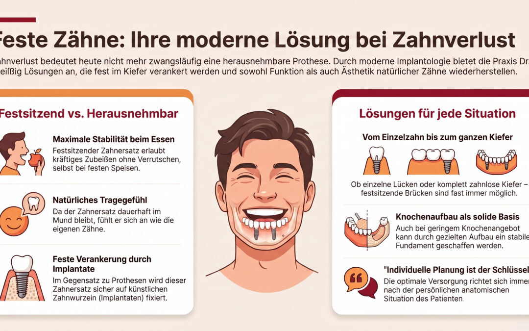 Feste Zähne trotz Zahnverlust: Welche festsitzenden Lösungen es heute gibt